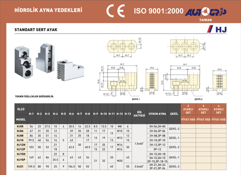 8'' HİDROLİK YEDEK SERT AYAK TAKIMI (3 ADET)