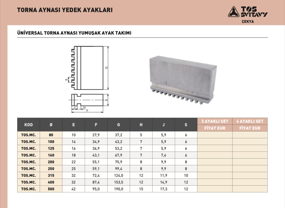 125x4 TOS YUMUŞAK AYAK TAKIMI