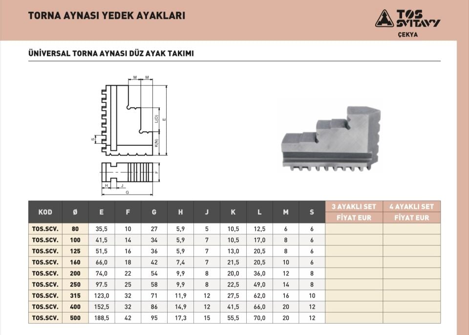 160x4 TOS DÜZ AYAK TAKIMI